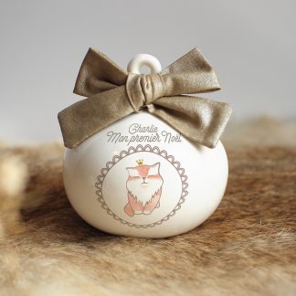Boule de Noël en porcelaine chat (prénom personnalisable)
