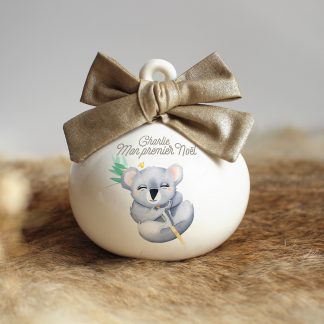 Boule de Noël en porcelaine koala (prénom personnalisable)