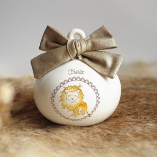 Boule de Noël en porcelaine lion (prénom personnalisable)