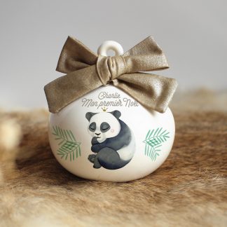 Boule de Noël en porcelaine panda (prénom personnalisable)