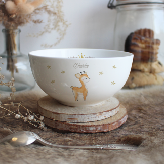 Petit bol en porcelaine renne avec étoiles et prénom personnalisable