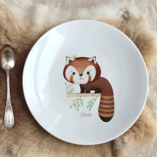 Assiette en porcelaine Panda roux (prénom personnalisable)