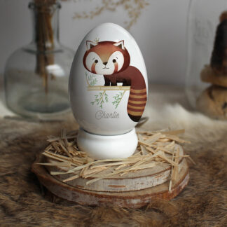 Œuf en porcelaine Panda roux (prénom personnalisable)