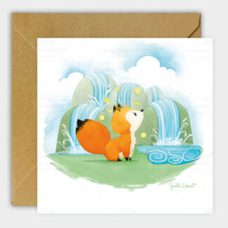 Carte postale renard cascade + Enveloppe kraft