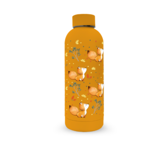Grande gourde isotherme "soft touch" (peau de pêche) orange motif fort et renard 500 ml