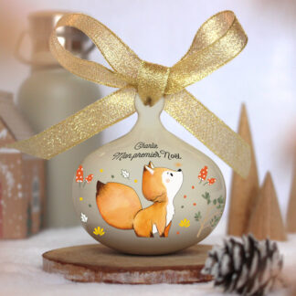 Collection Féerik en coffret Noël : La boule en porcelaine renard illustrée et personnalisable (création Gaëlle Duval)